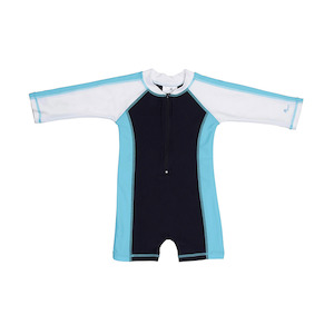 Snapper Rock Kids Swimwear: Sunsuit | Aqua & Navy