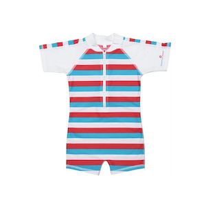 Snapper Rock Kids Swimwear: Sunsuit | Red & Blue Stripe