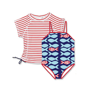 Snapper Rock Kids Swimwear: Swimsuit Set | Blue Fish Print