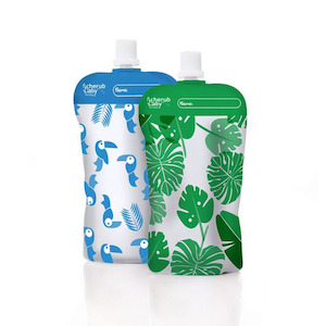 Kitchen Living: Reusable Baby Food Pouches | Toucan Blue + Rainforest Green