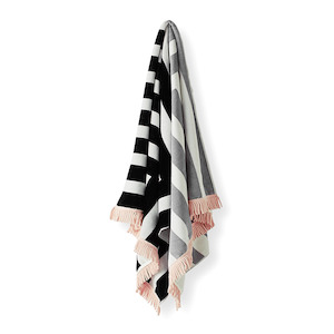 Corner Stripe Beach Towel | Black & Pink