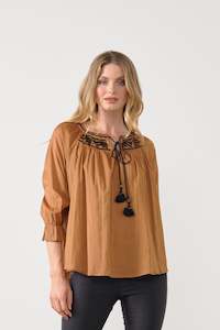 Womenswear: Holmes & Fallon Contrast Embroidered Top -Copper HF2514