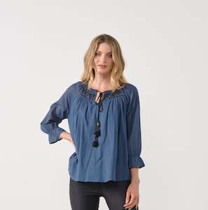 Holmes & Fallon Contrast Embroidered Top - Blue HF2514