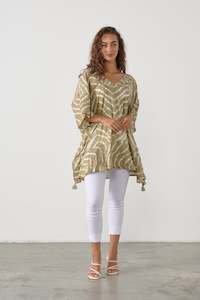 Caju Kaftan Style Beaded Tunic - Olive Green CZ804