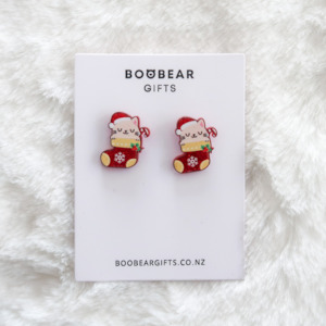 Cat in Stocking Christmas Stud Earrings