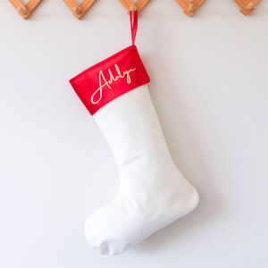 Velvet Christmas Stocking - Cream/Red