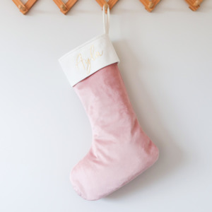 Velvet Christmas Stocking - Pink/Cream