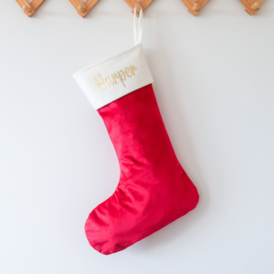 Velvet Christmas Stocking - Red/Cream