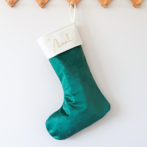 Velvet Christmas Stocking - Green/Cream