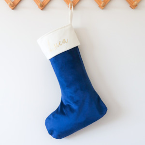 Velvet Christmas Stocking - Blue/Cream