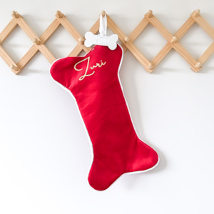 Velvet Dog Bone Christmas Stocking - Red