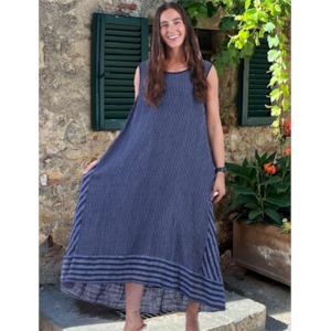 Italian Sleeveless Stripe Dress Navy