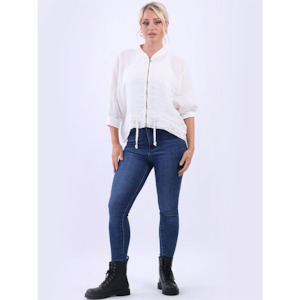 Womenswear: Italian Linen Zip Front Jacket White