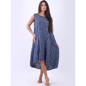 Italian Sleeveless Stripe dress Dark Navy