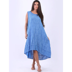 Italian Sleeveless Stripe Dress Cobalt