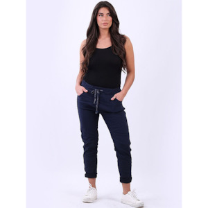 Womenswear: Italian Magic Pants Side Trim Navy