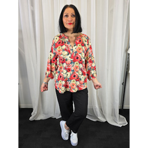 3/4 Sleeve Top Red Floral