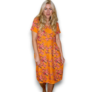 Far Away Rose Jungle Dress Bright Orange