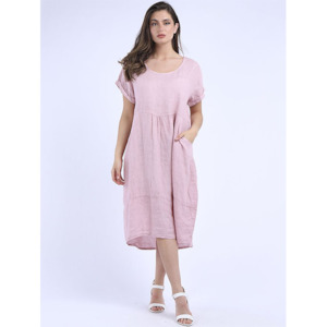 Italian Linen front Pocket dress Warm Pink