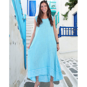 Italian Sleeveless Stripe dress Turquoise