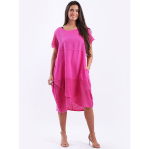 Womenswear: Italian Mesh Hem Dress Fuchsia