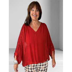 Silk Top with Lace back underlay Red