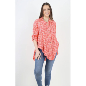 Italian Daisy Shirt 3/4 sleeve Coral