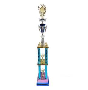 TWIN POST NEON BLUE BASE TROPHY - FREE 50MM LOGO