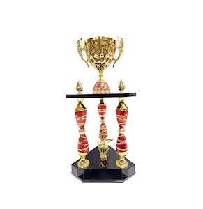 SL011 - 3 POST GOLDEN RED TROPHY   - FREE 50MM LOGO