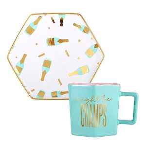 Hexagon Mug And Saucer Set - Might Be Champs