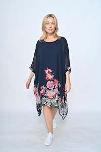 Floral Chiffon Dress | Navy