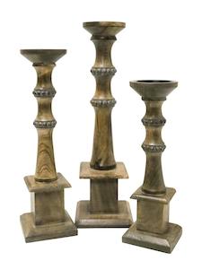 Remy Carved Wood Candle Holders