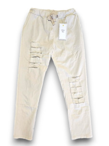 Gift: Light Beige Plain Ripped Pants