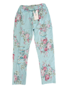 Light Turquoise High Tea Ripped Pants