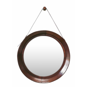 Leather Large Hanging Mirror with Strap & Hook in Chestnut Colour