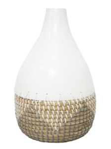 39cmh Uluwatu Bamboo & Seagrass Vase - White