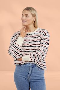 Elm Sara Stripe Knit White Wine Heather