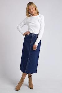 Elm Eloise Denim Midi Skirt Dark Blue Wash