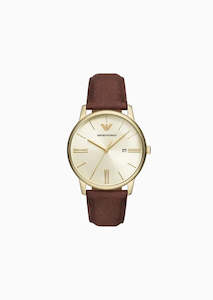 Jewellery: Emporio Armani - Brown Leather Gold Case Watch