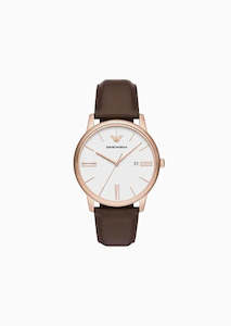 Emporio Armani - Three-Hand Date Brown Leather