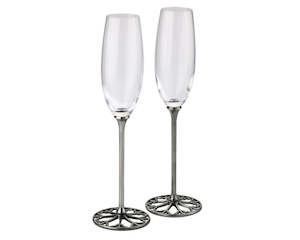 Jewellery: Royal Selangor Pewter - Champagne Flute Tracery Pair of 2