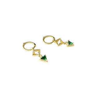 Jewellery: Lindi Kingi - Engraved Sleepers Gold & Emerald