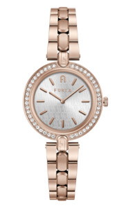 Jewellery: Furla - Logo Crystal Rose Gold Link Bracelet Watch