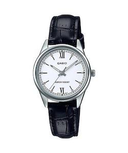 Casio - BLACK LEATHER STRAP WITH WHITE DIAL