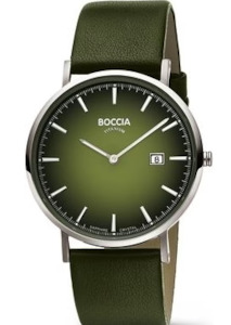 Jewellery: Boccia - Titanium Watch With Green Dial And Green Leather Strap