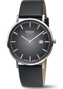 Boccia - Titanium Dark Grey Black Leather Band