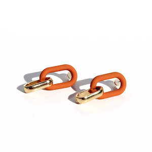 Jewellery: Queen Of The Foxes - Statement Link Earrings Gold - Terracotta