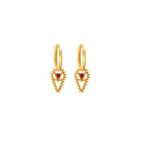 Jewellery: Lindi Kingi - Hearts and Lovers Engraved Sleepers Gold & Ruby