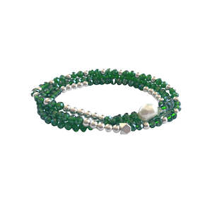 Jewellery: Lindi Kingi - Beaded Bracelet Set Emerald, Silver & Pearl