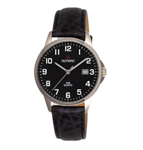 Olympic - Titanium Black Dial Leather Strap Watch